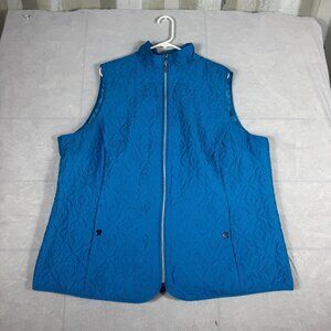 Allison Daly Quilted Vest Womens Blue Floral Full Zip Mock Neck Outdoor Size 22W